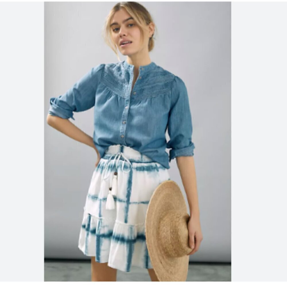 Anthropologie Pilcro Tie Dye Shibori Mini Skirt Boho Tassel